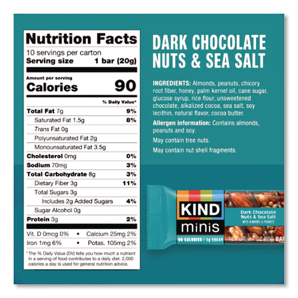 Minis, Dark Chocolate Nuts and Sea Salt/Caramel Almond and Sea Salt, 0.7 oz, 20/Pack
