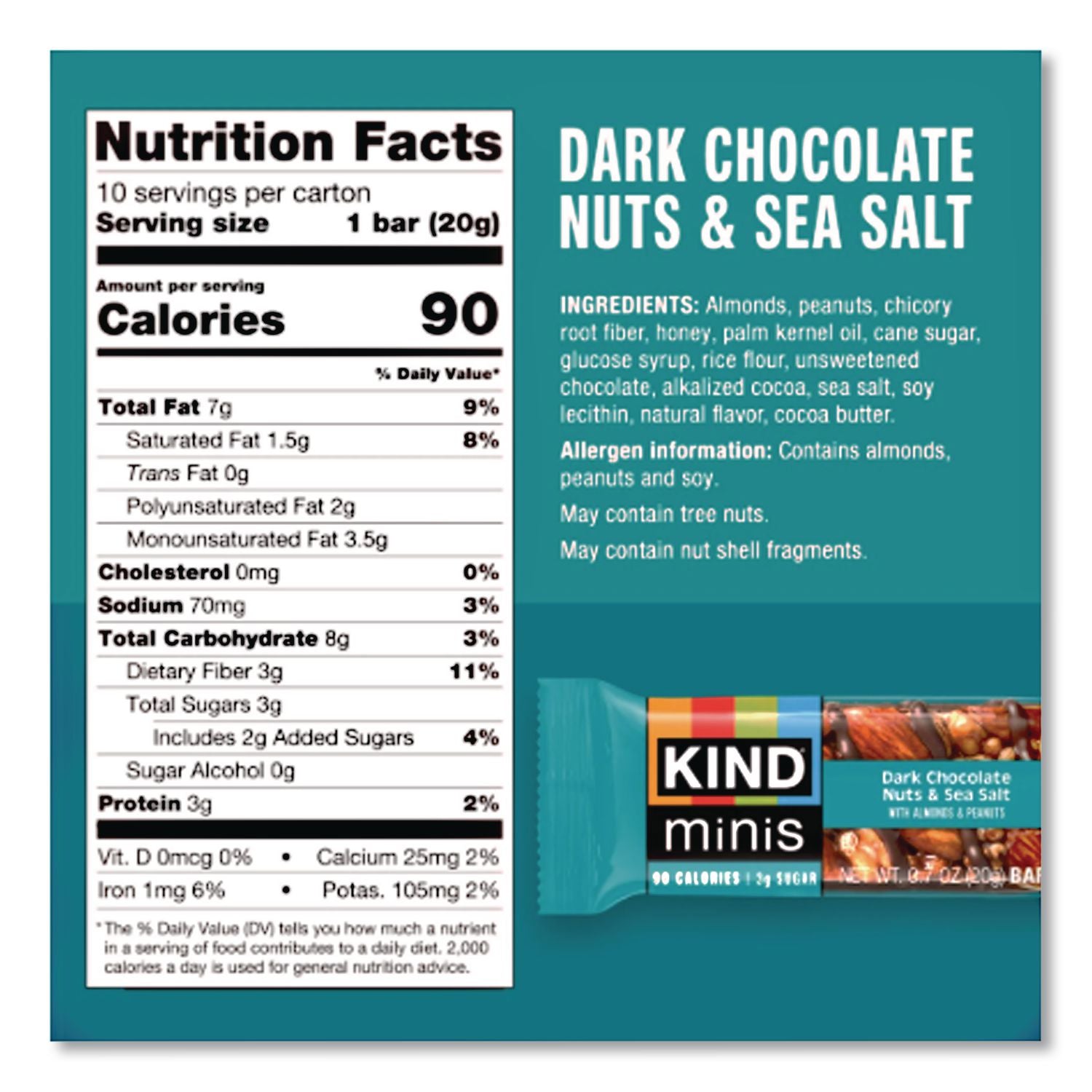 Minis, Dark Chocolate Nuts and Sea Salt/Caramel Almond and Sea Salt, 0.7 oz, 20/Pack