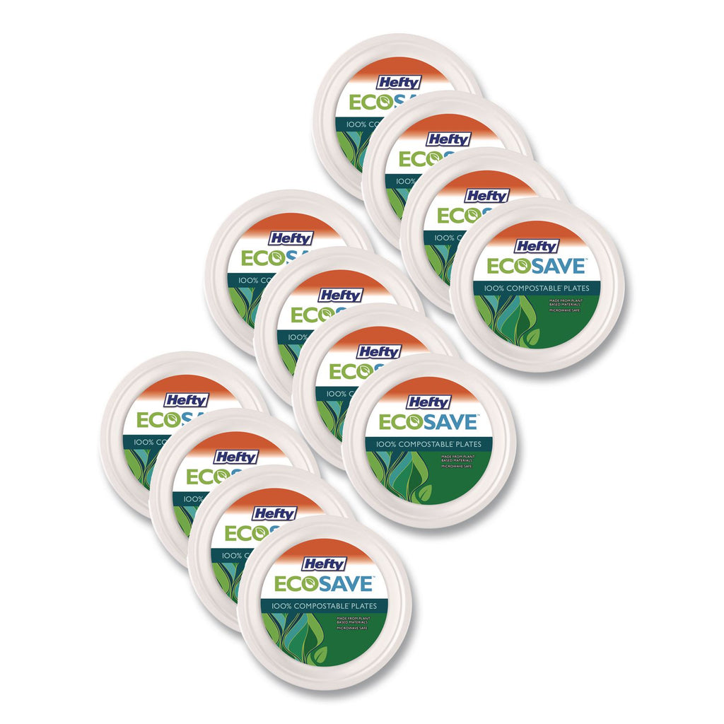 ECOSAVE Tableware, Plate, Bagasse, 6.75" dia, White, 30/Pack, 12 Packs/Carton