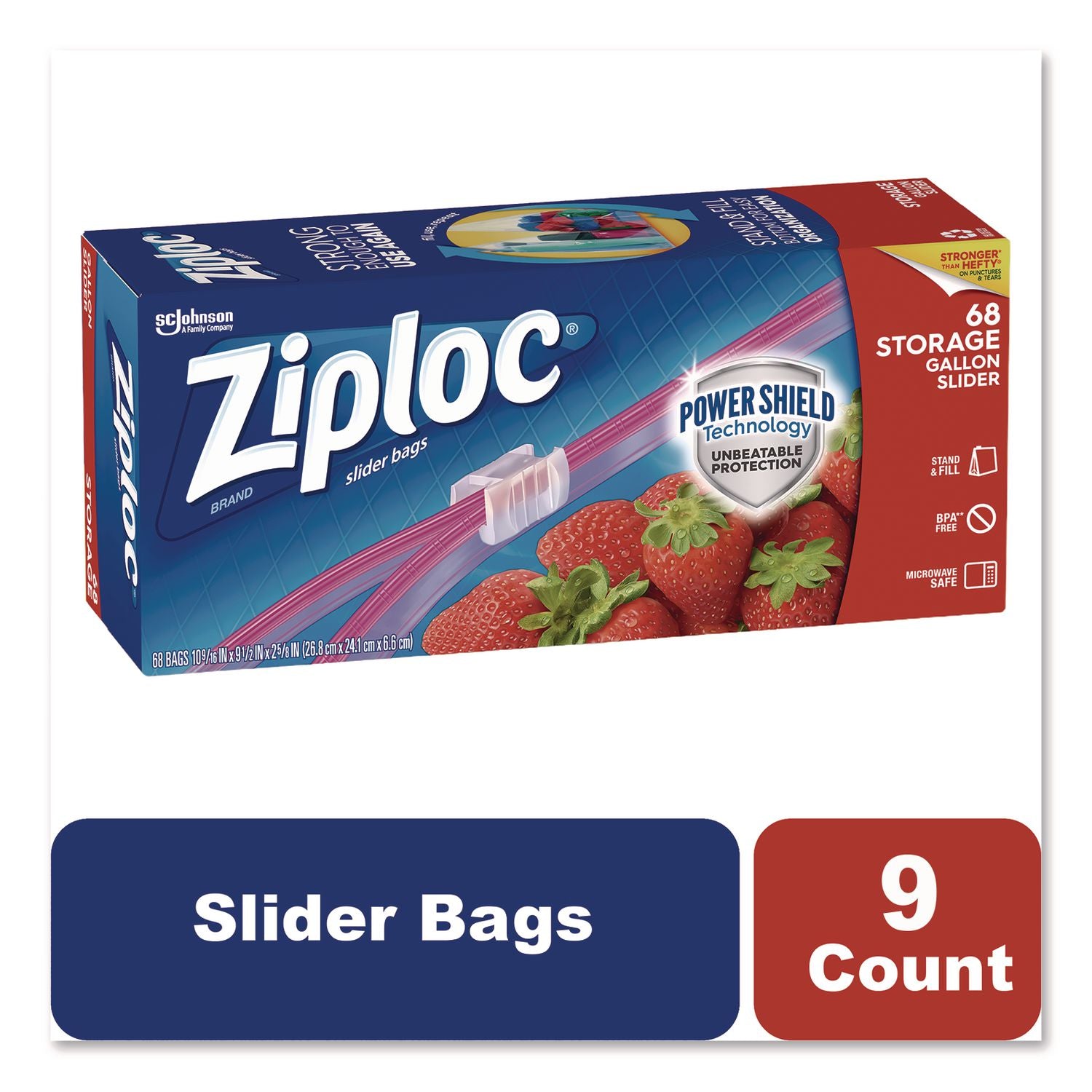 Slider Storage Bags, 1 gal, 9.5" x 10.56", Clear, 9/Carton