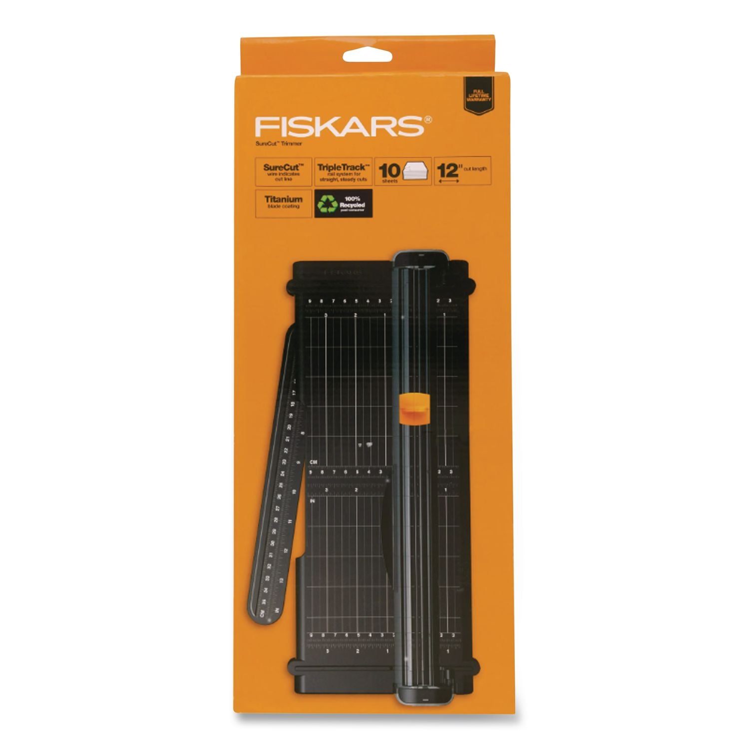 Fiskars SureCut 12" Portable Paper Trimmer - 12" Cutting Length - 6.8" Overall Length - Titanium - 1 Each