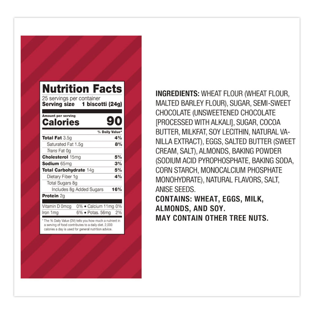 Biscotti, Dark Chocolate Almond, 0.85 oz Individually Wrapped, 25/Pack, Ships in 1-3 Business Days