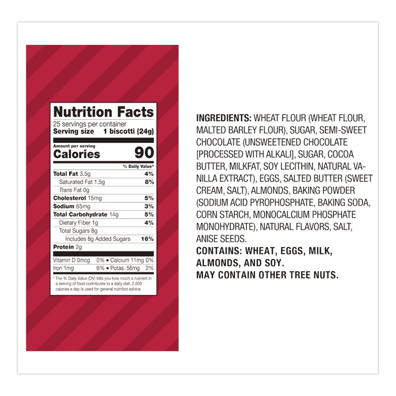 Biscotti, Dark Chocolate Almond, 0.85 oz Individually Wrapped, 25/Pack, Ships in 1-3 Business Days