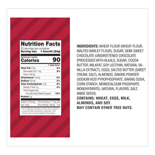 Biscotti, Dark Chocolate Almond, 0.85 oz Individually Wrapped, 25/Pack, Ships in 1-3 Business Days