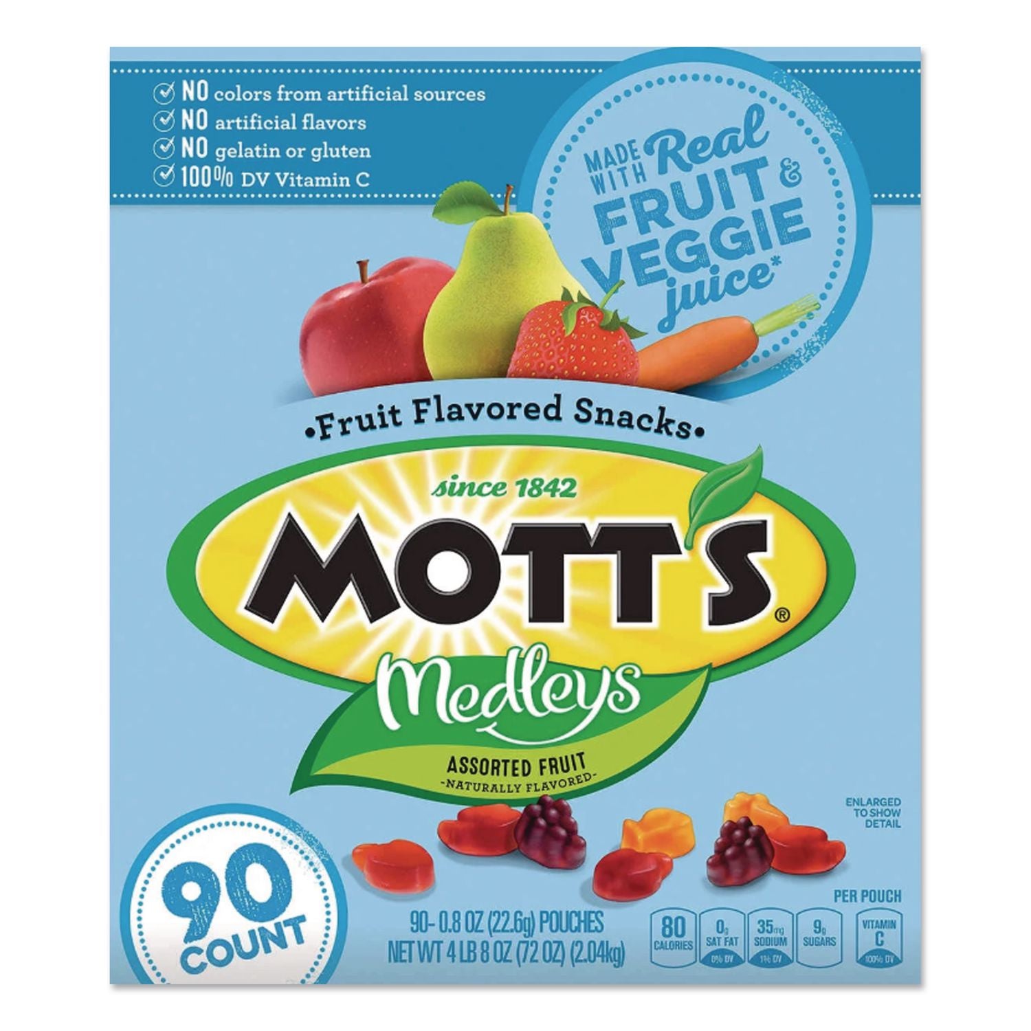 Medleys Fruit Snacks, 0.8 oz Pouch, 90 Pouches/Box, Ships in 1-3 Business Days