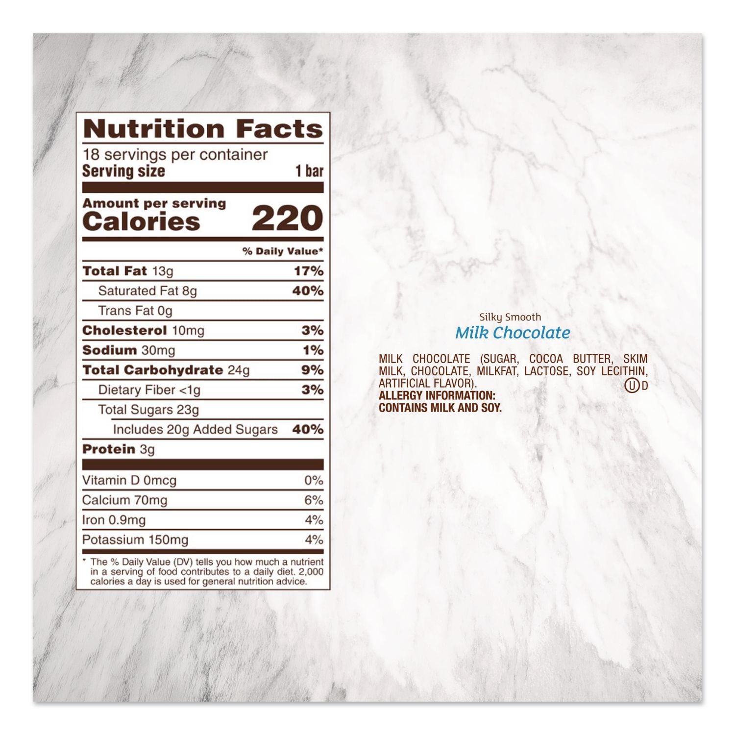 Milk Chocolate Bars, 1.44 oz, 18 Bars/Carton, Ships in 1-3 Business Days