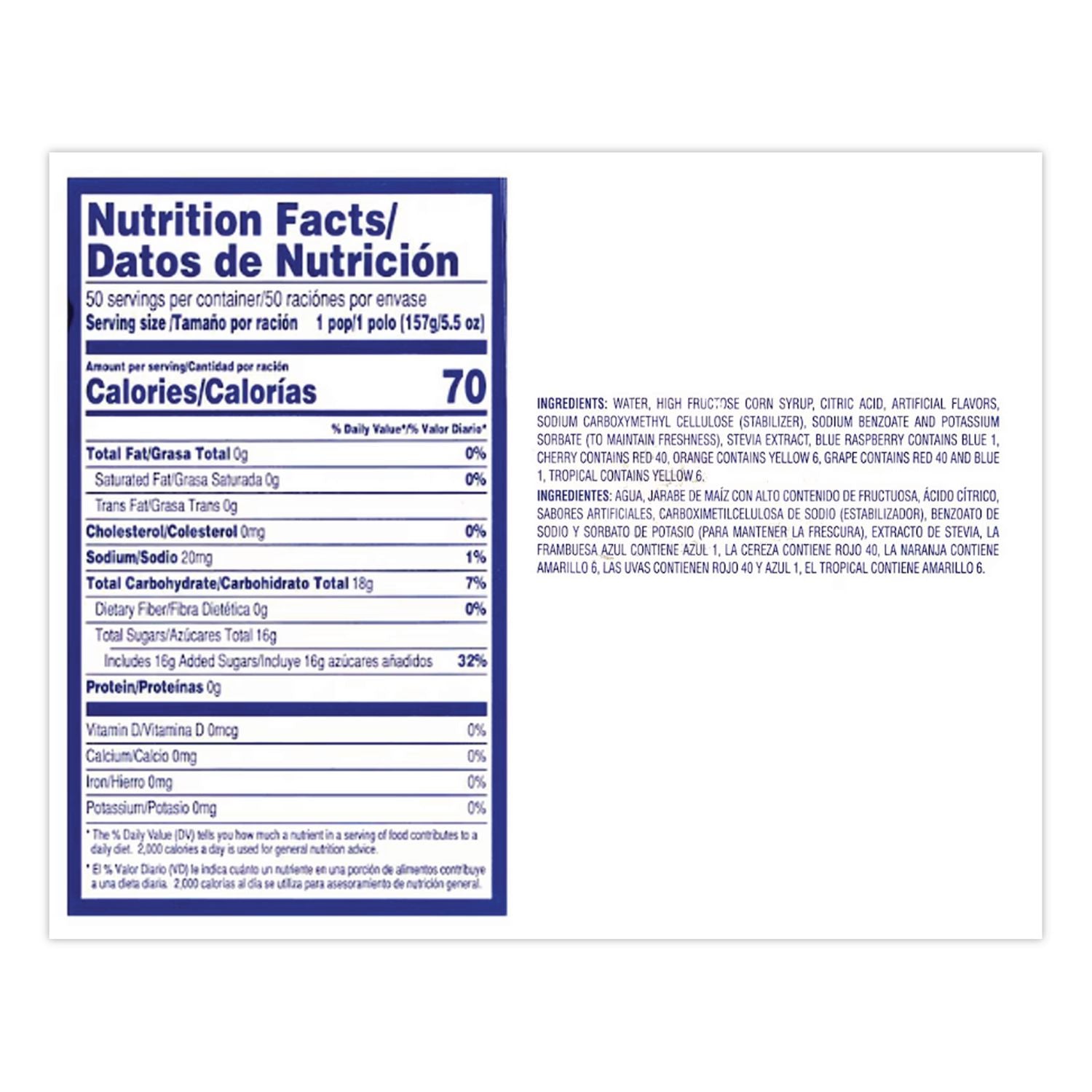 Giant Freezies, 6 Assorted Flavors, 5.5 oz Sleeve, 50 Sleeves/Box, Ships in 1-3 Business Days