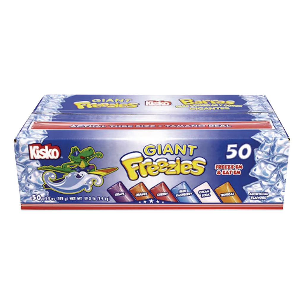 Giant Freezies, 6 Assorted Flavors, 5.5 oz Sleeve, 50 Sleeves/Box, Ships in 1-3 Business Days