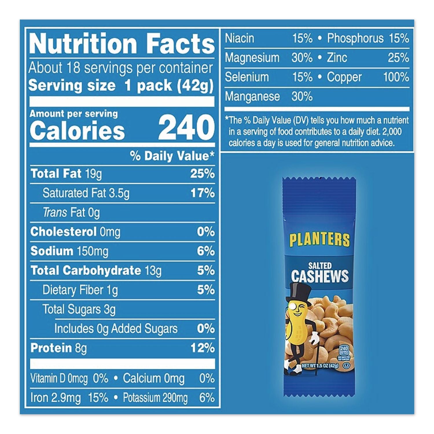 Salted Cashews, 1.5 oz Packs, 18 Packs/Box, Ships in 1-3 Business Days