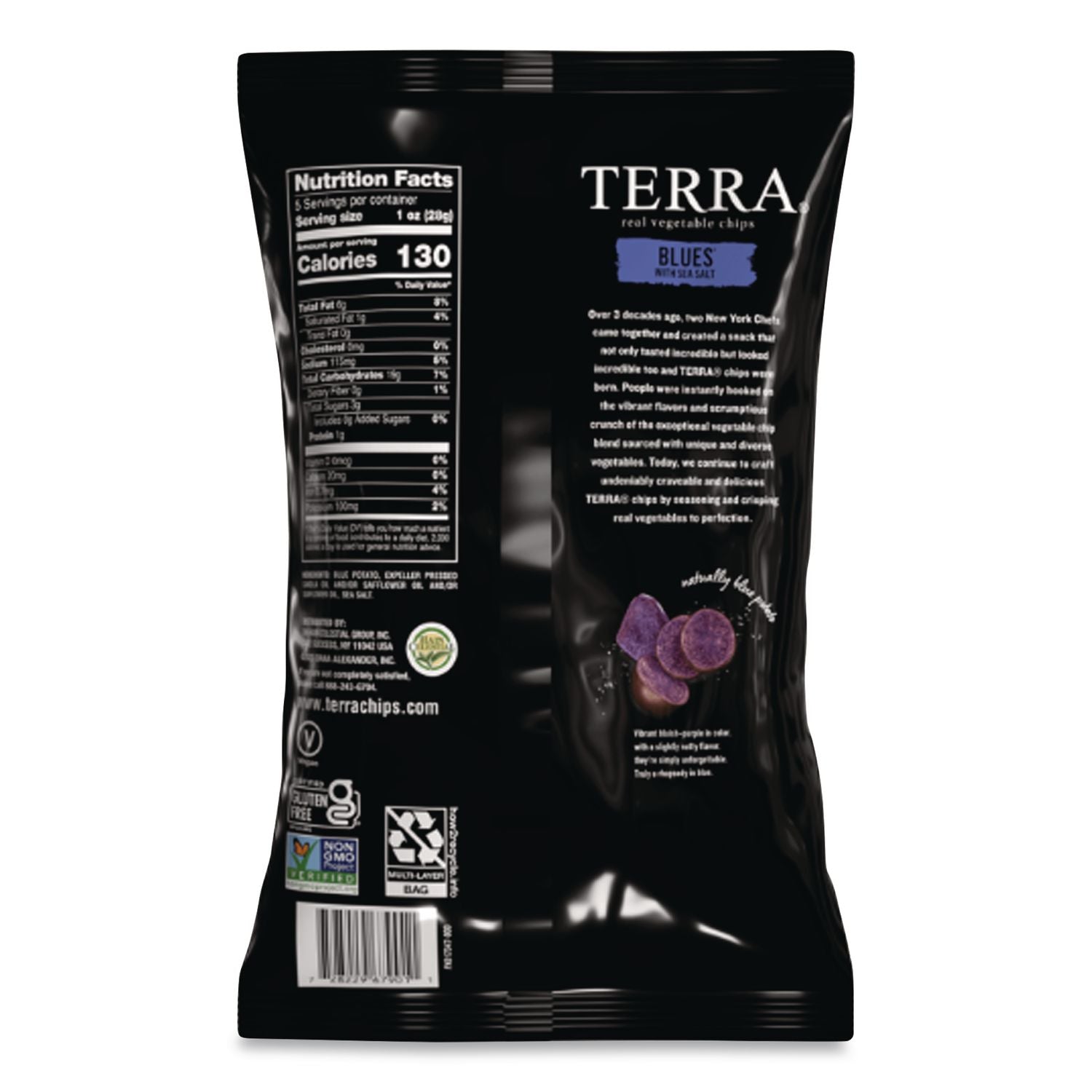 Real Vegetable Chips Blue, Blues Sea Salt, 1 oz Bag, 24 Bags/Box, Ships in 1-3 Business Days