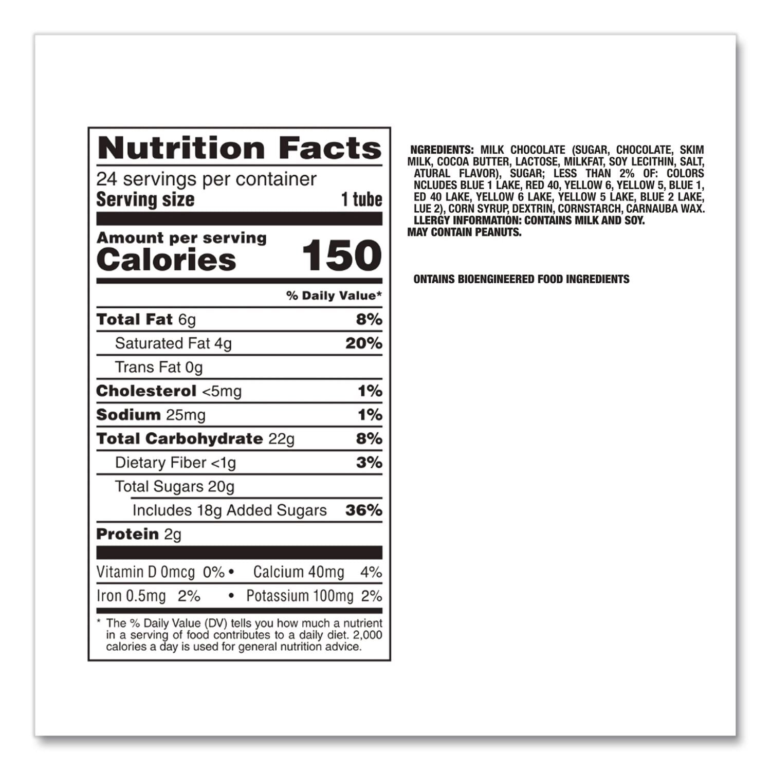 Milk Chocolate Mini Tubes, 1.08 oz, 24 Tubes/Box, Ships in 1-3 Business Days