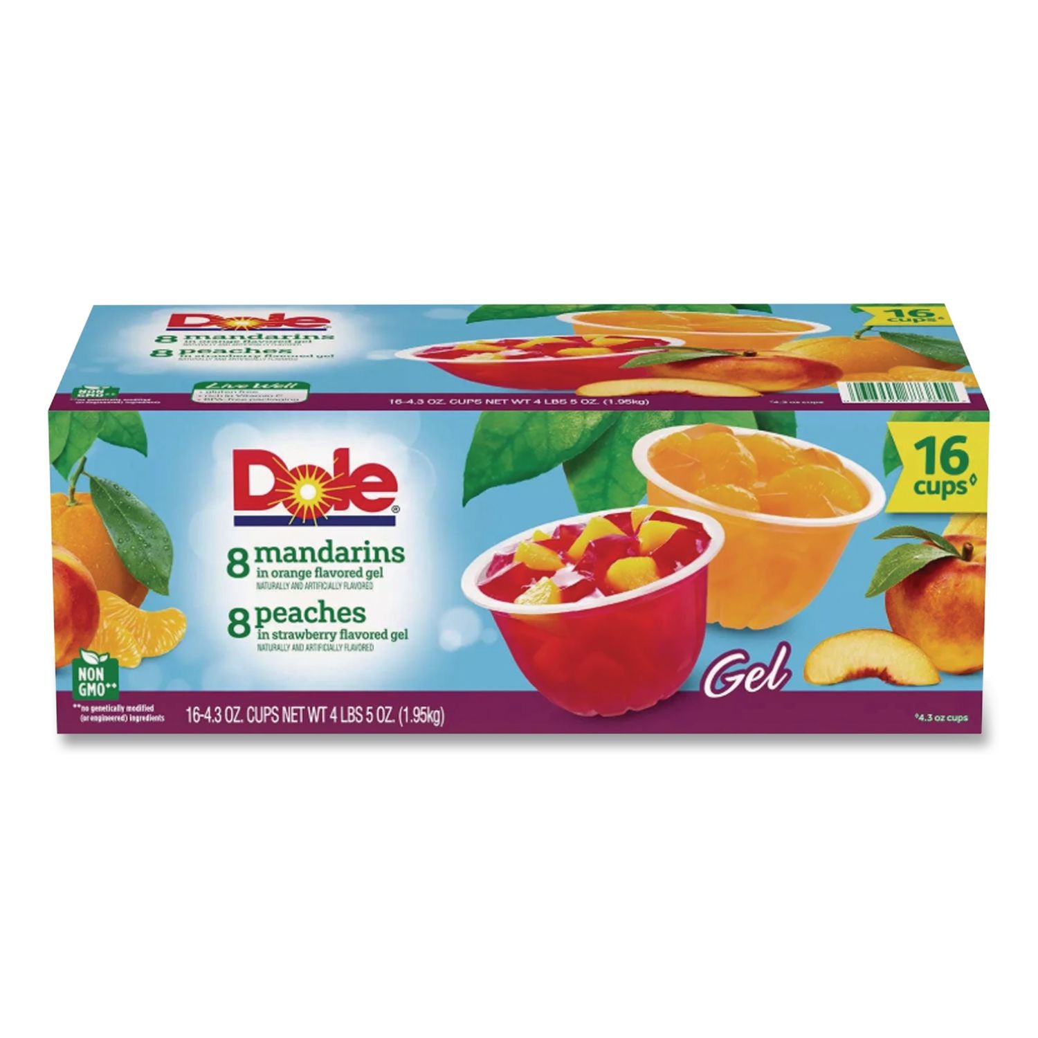 Fruit in Gel Cups, Mandarins/Orange, Peaches/Strawberry, 4.3 oz Cups, 16 Cups/Carton, Ships in 1-3 Business Days