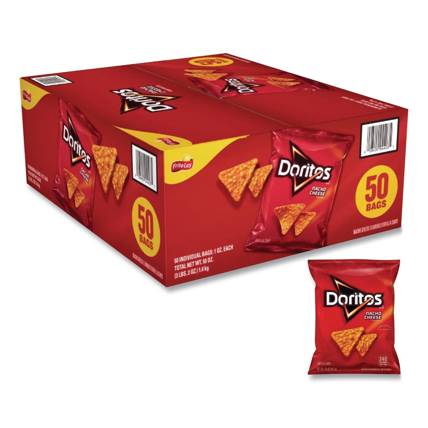 Nacho Cheese Tortilla Chips, 1 oz Snack Bag, 50/Carton, Ships in 1-3 Business Days