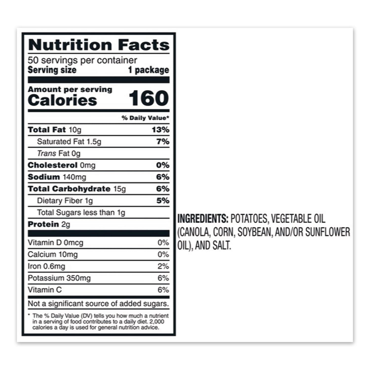 Regular Potato Chips, Classic Flavor, 1 oz Bag, 50/Carton, Ships in 1-3 Business Days