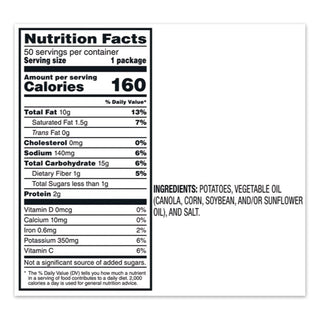 Regular Potato Chips, Classic Flavor, 1 oz Bag, 50/Carton, Ships in 1-3 Business Days