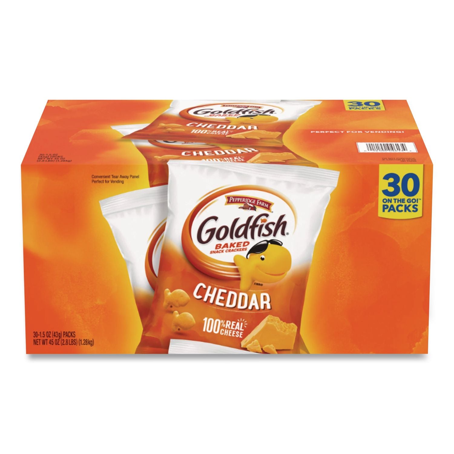 Goldfish Crackers, Cheddar, 1.5 oz Bag, 30 Bags/Box, Ships in 1-3 Business Days