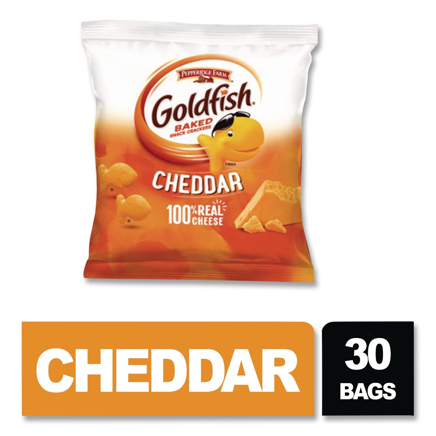 Goldfish Crackers, Cheddar, 1.5 oz Bag, 30 Bags/Box, Ships in 1-3 Business Days