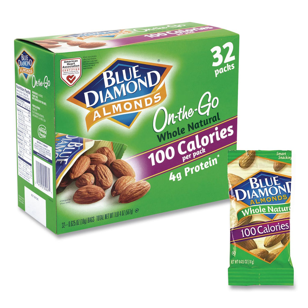 Whole Natural Almonds On-the-Go, 0.63 oz Pouch, 32 Pouches/Carton, Ships in 1-3 Business Days