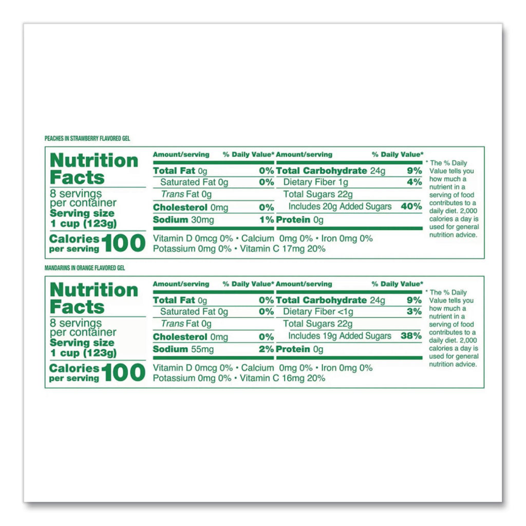 Fruit in Gel Cups, Mandarins/Orange, Peaches/Strawberry, 4.3 oz Cups, 16 Cups/Carton, Ships in 1-3 Business Days