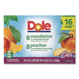 Fruit in Gel Cups, Mandarins/Orange, Peaches/Strawberry, 4.3 oz Cups, 16 Cups/Carton, Ships in 1-3 Business Days