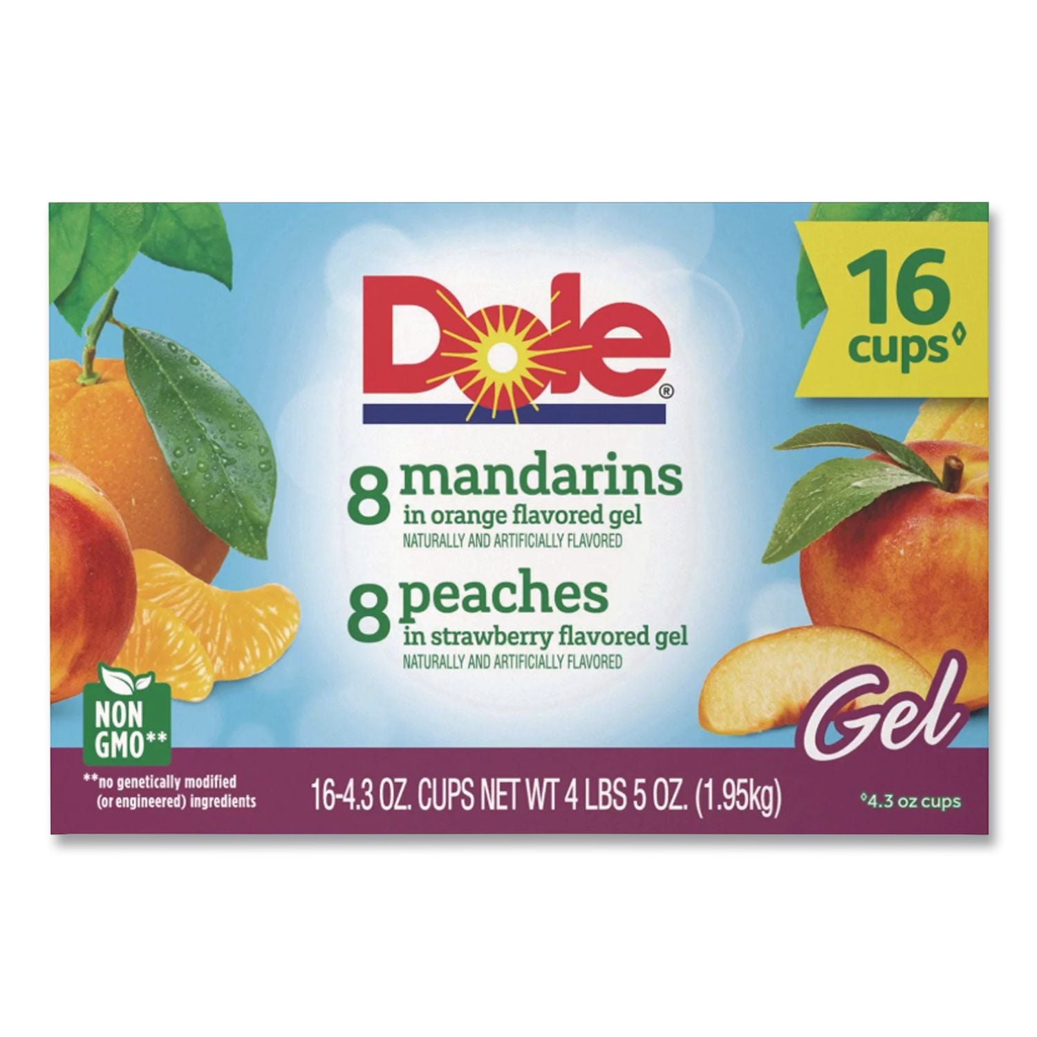 Fruit in Gel Cups, Mandarins/Orange, Peaches/Strawberry, 4.3 oz Cups, 16 Cups/Carton, Ships in 1-3 Business Days