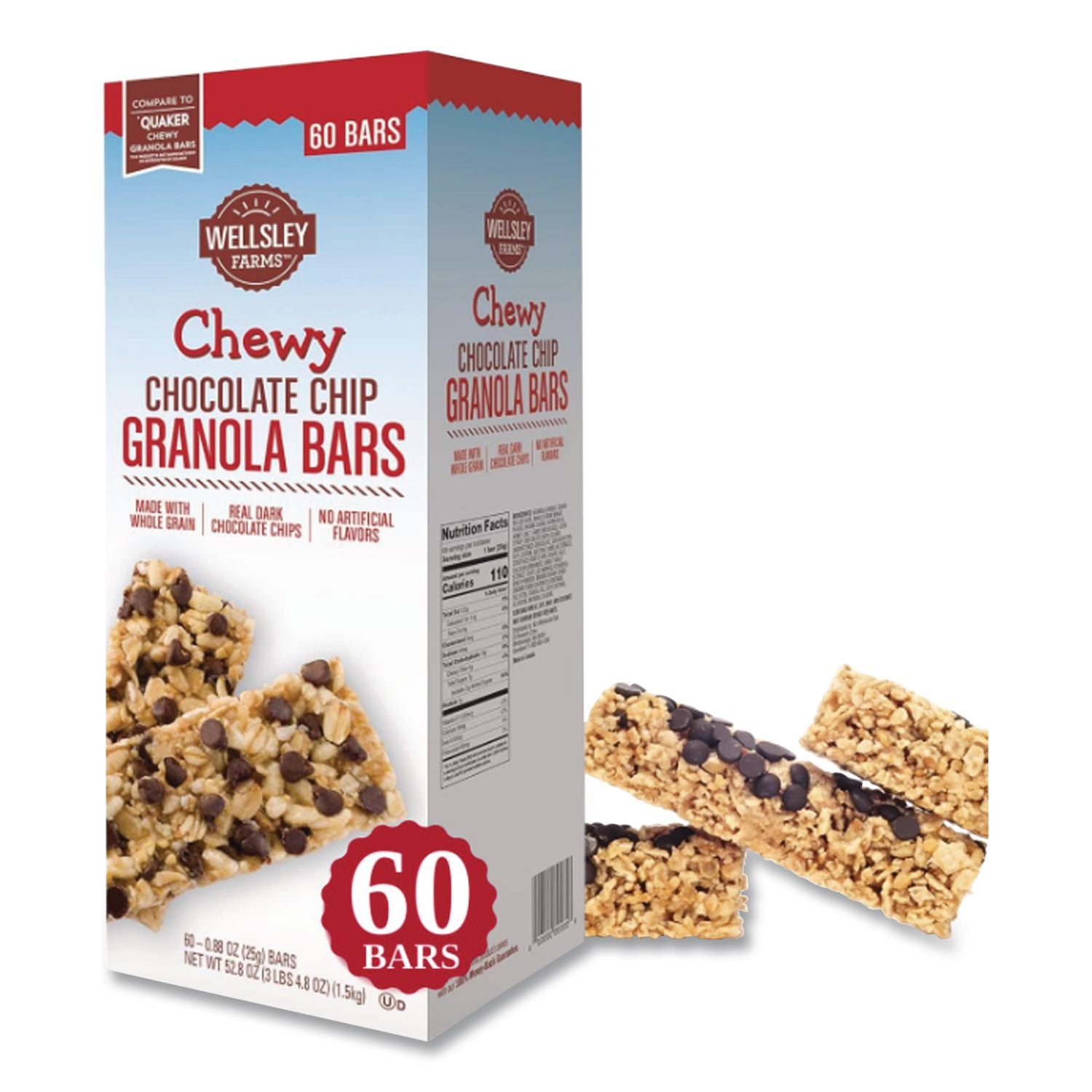 Chewy Chocolate Chip Granola Bars, 0.88 oz Bar, 60 Bars/Box, Ships in 1-3 Business Days