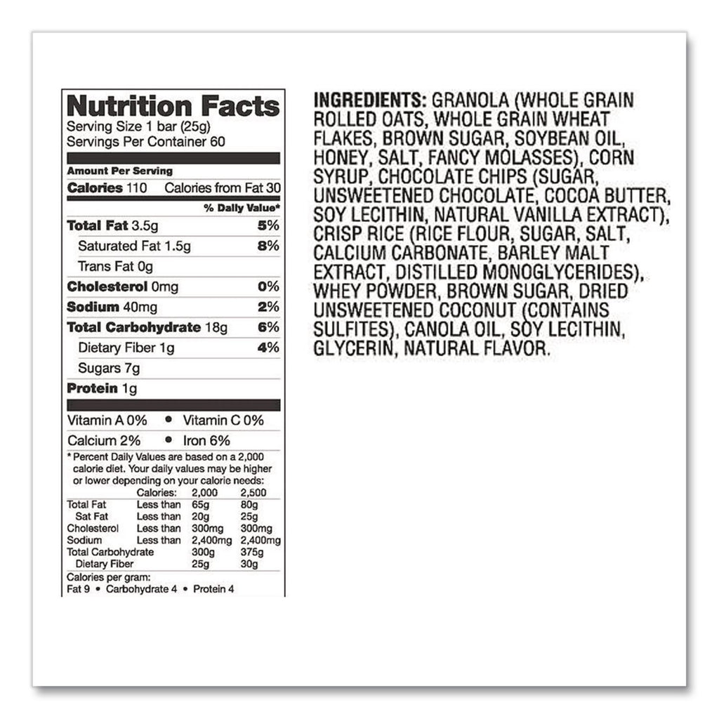 Chewy Chocolate Chip Granola Bars, 0.88 oz Bar, 60 Bars/Box, Ships in 1-3 Business Days