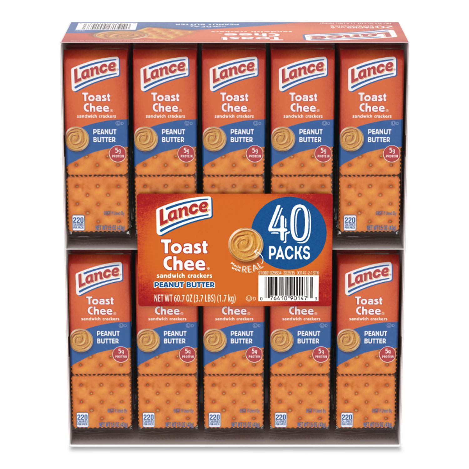 Toast Chee Peanut Butter Cracker Sandwiches, 1.52 oz Pack, 40 Packs/Box, Ships in 1-3 Business Days