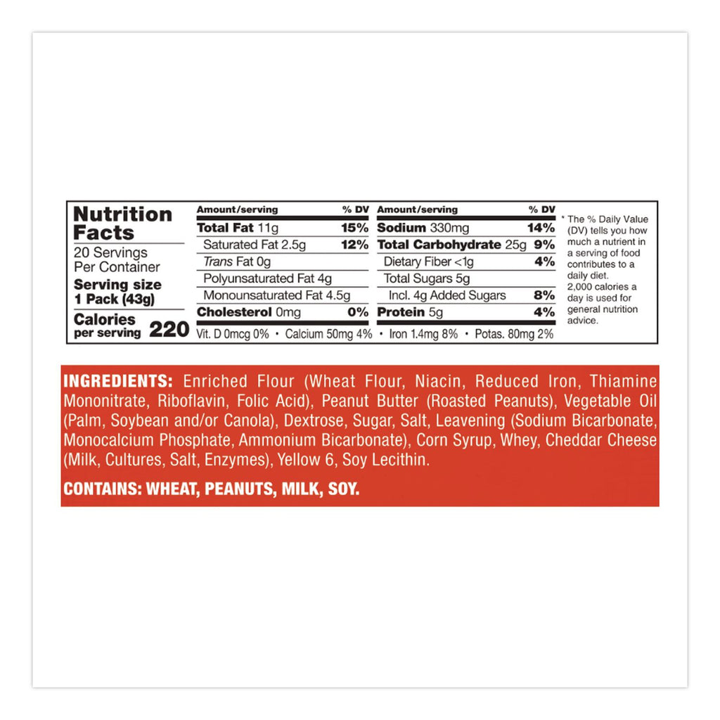 Toast Chee Peanut Butter Cracker Sandwiches, 1.52 oz Pack, 40 Packs/Box, Ships in 1-3 Business Days