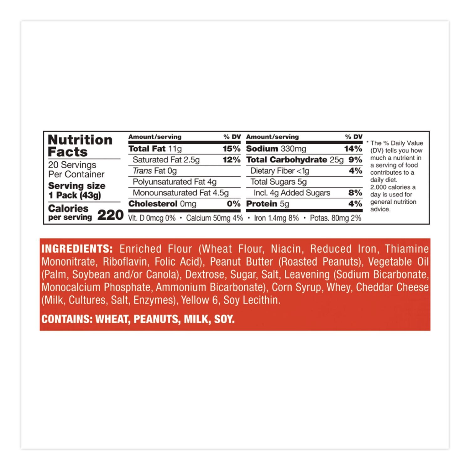 Toast Chee Peanut Butter Cracker Sandwiches, 1.52 oz Pack, 40 Packs/Box, Ships in 1-3 Business Days