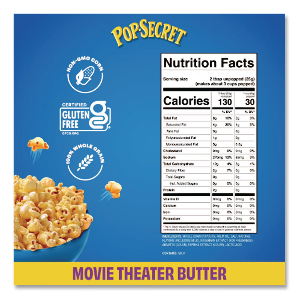 Microwave Popcorn, Movie Theater Butter, 3 oz Bags, 30/Carton, Ships in 1-3 Business Days