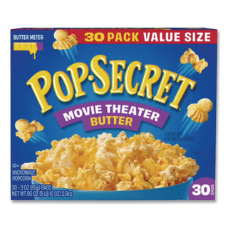 Microwave Popcorn, Movie Theater Butter, 3 oz Bags, 30/Carton, Ships in 1-3 Business Days