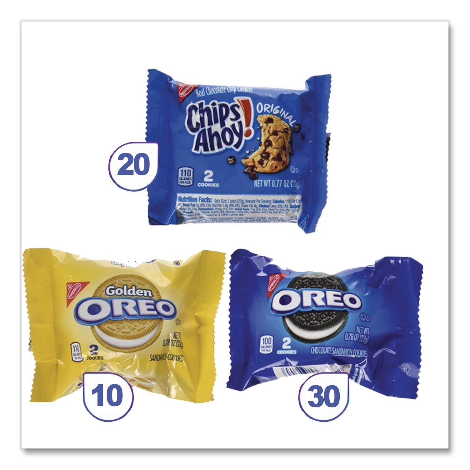 Cookie Variety Pack, Assorted Flavors, 0.77 oz Pack, 60 Packs/Carton, Ships in 1-3 Business Days