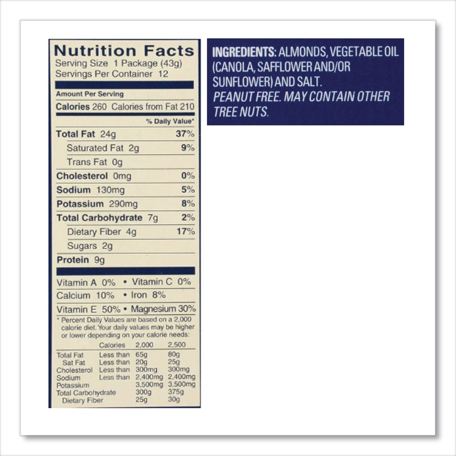 Roasted Salted Almonds, 1.5 oz Tube, 12 Tubes/Carton, Ships in 1-3 Business Days