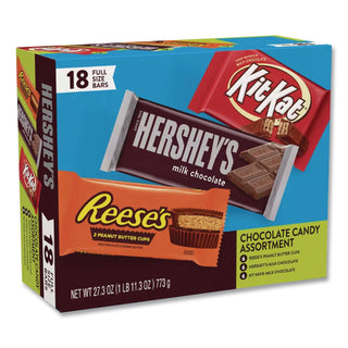 Full Size Chocolate Candy Bar Variety Pack, Assorted 1.5 oz Bar, 18 Bars/Carton, Ships in 1-3 Business Days