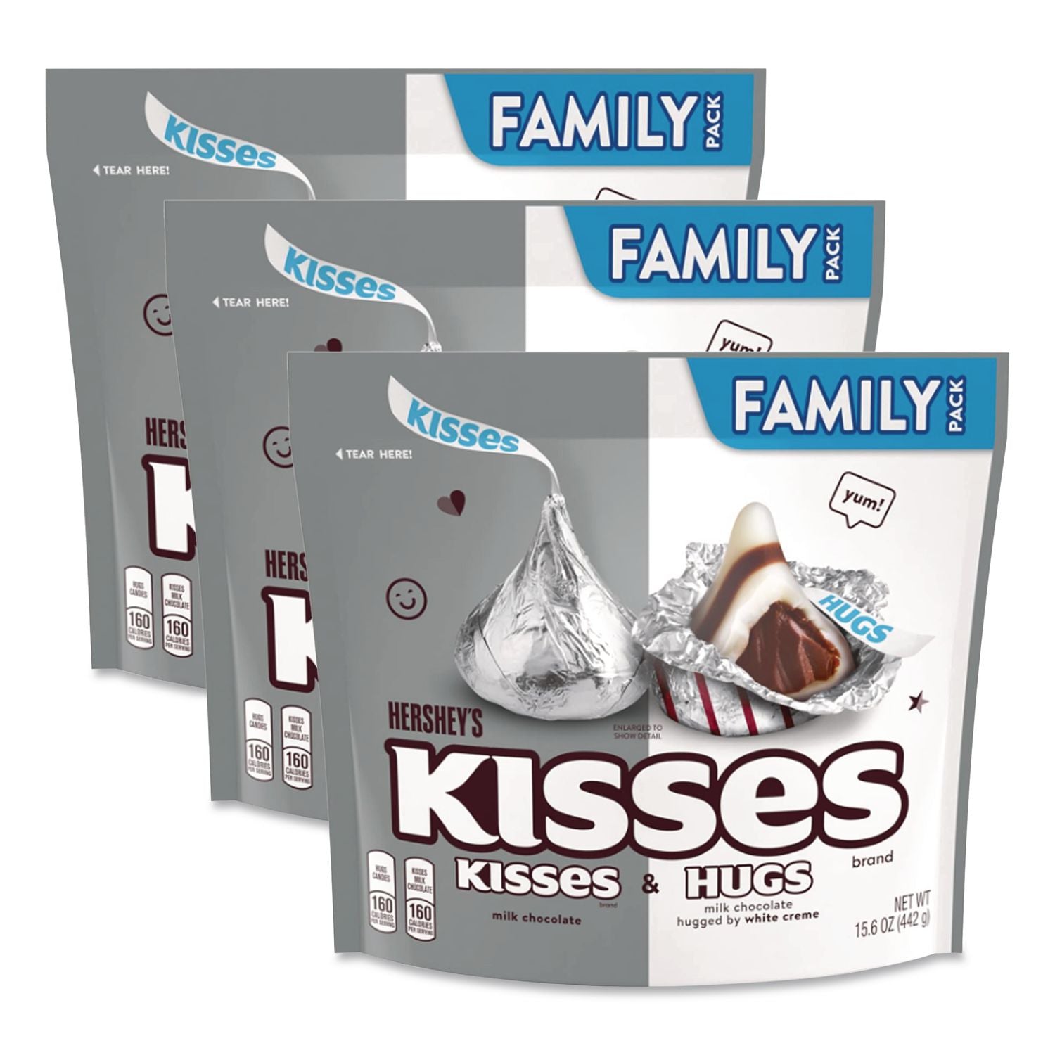 KISSES and HUGS Family Pack Assortment, 15.6 oz Bag, 3 Bags/Pack, Ships in 1-3 Business Days