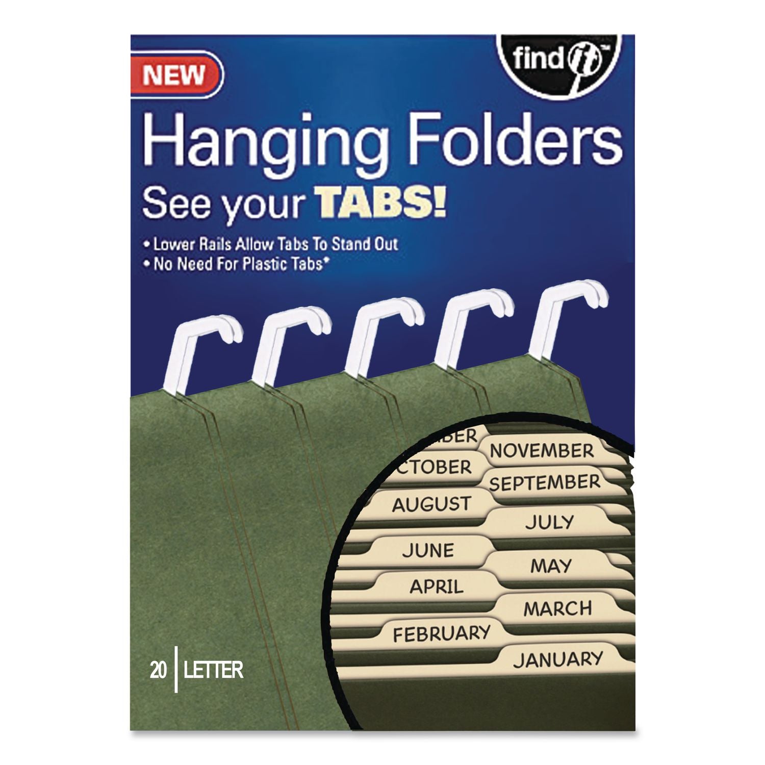 find It - Hanging File Folders with Innovative Top Rail, Letter, Green, 20/Pack, Sold as 1 PK