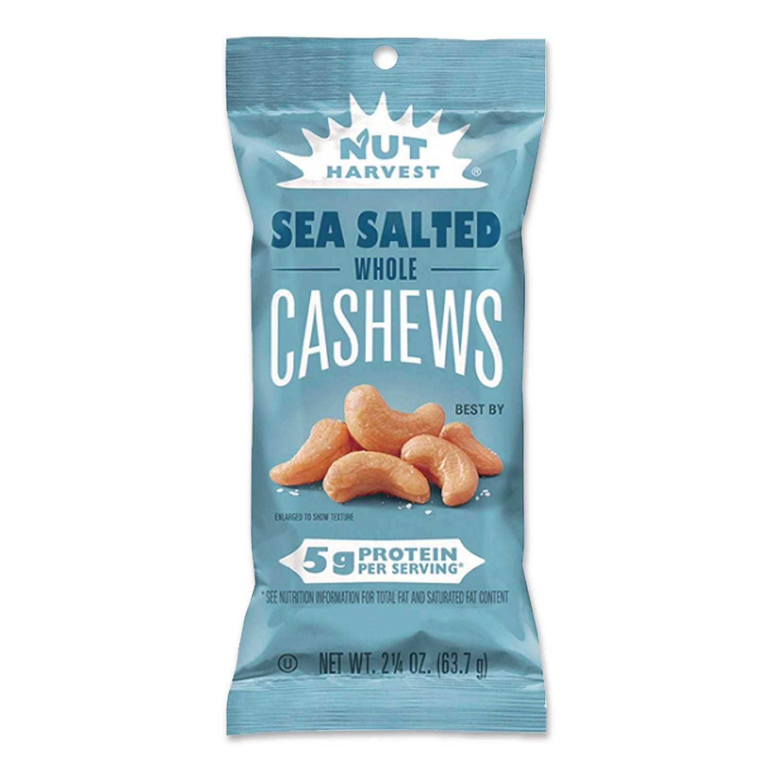 Sea Salted Whole Cashews, 2.25 oz Pouch, 8/Carton, Ships in 1-3 Business Days
