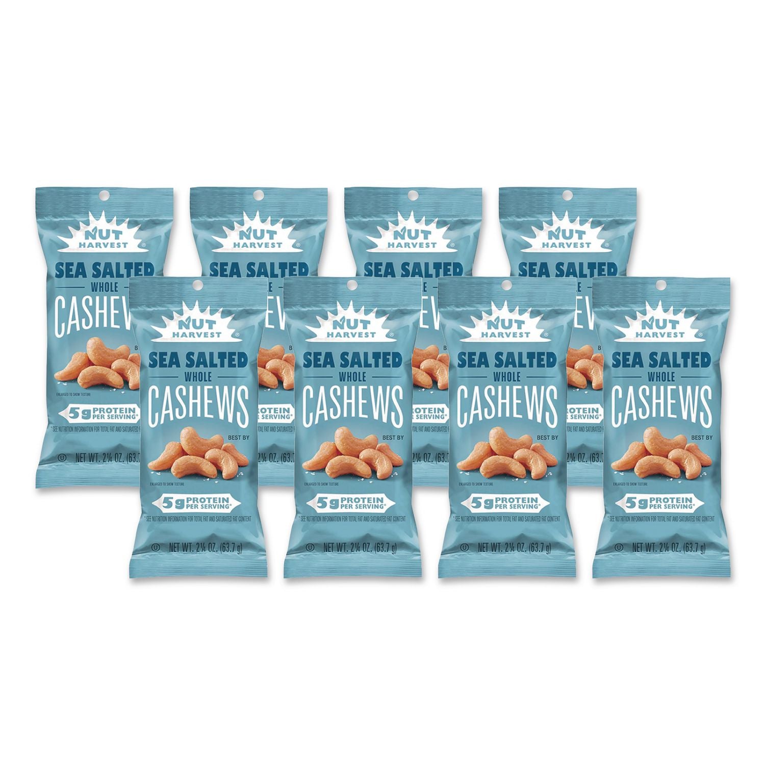 Sea Salted Whole Cashews, 2.25 oz Pouch, 8/Carton, Ships in 1-3 Business Days