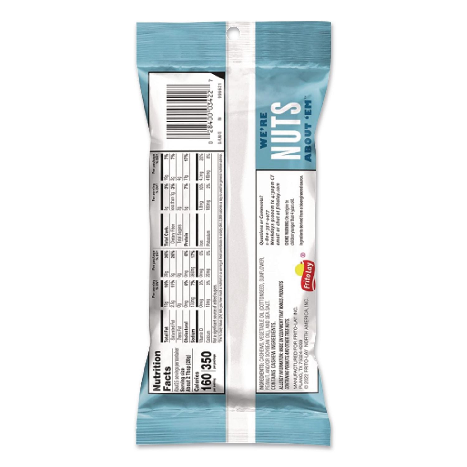 Sea Salted Whole Cashews, 2.25 oz Pouch, 8/Carton, Ships in 1-3 Business Days