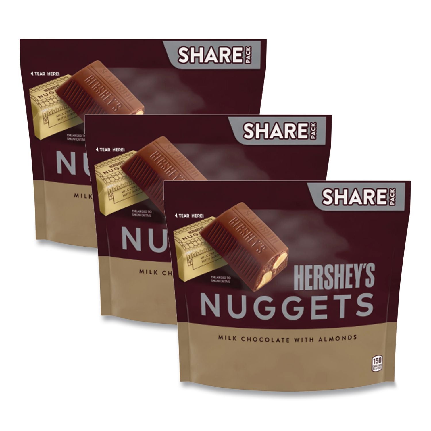 Nuggets Share Pack, Milk Chocolate with Almonds, 10.1 oz Bag, 3/Pack, Ships in 1-3 Business Days