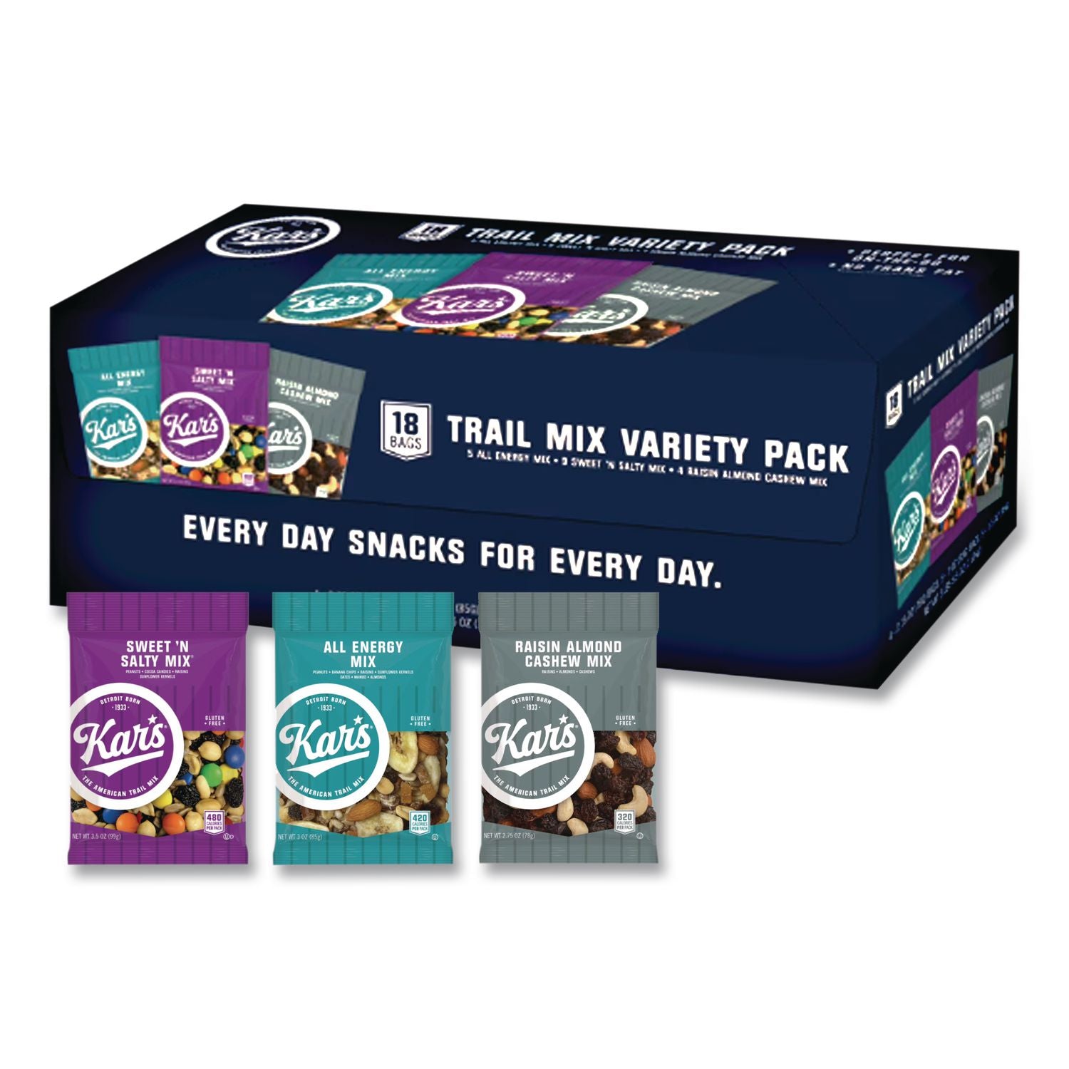 Trail Mix Variety Pack, Assorted Flavors, 18 Packets/Carton, Ships in 1-3 Business Days