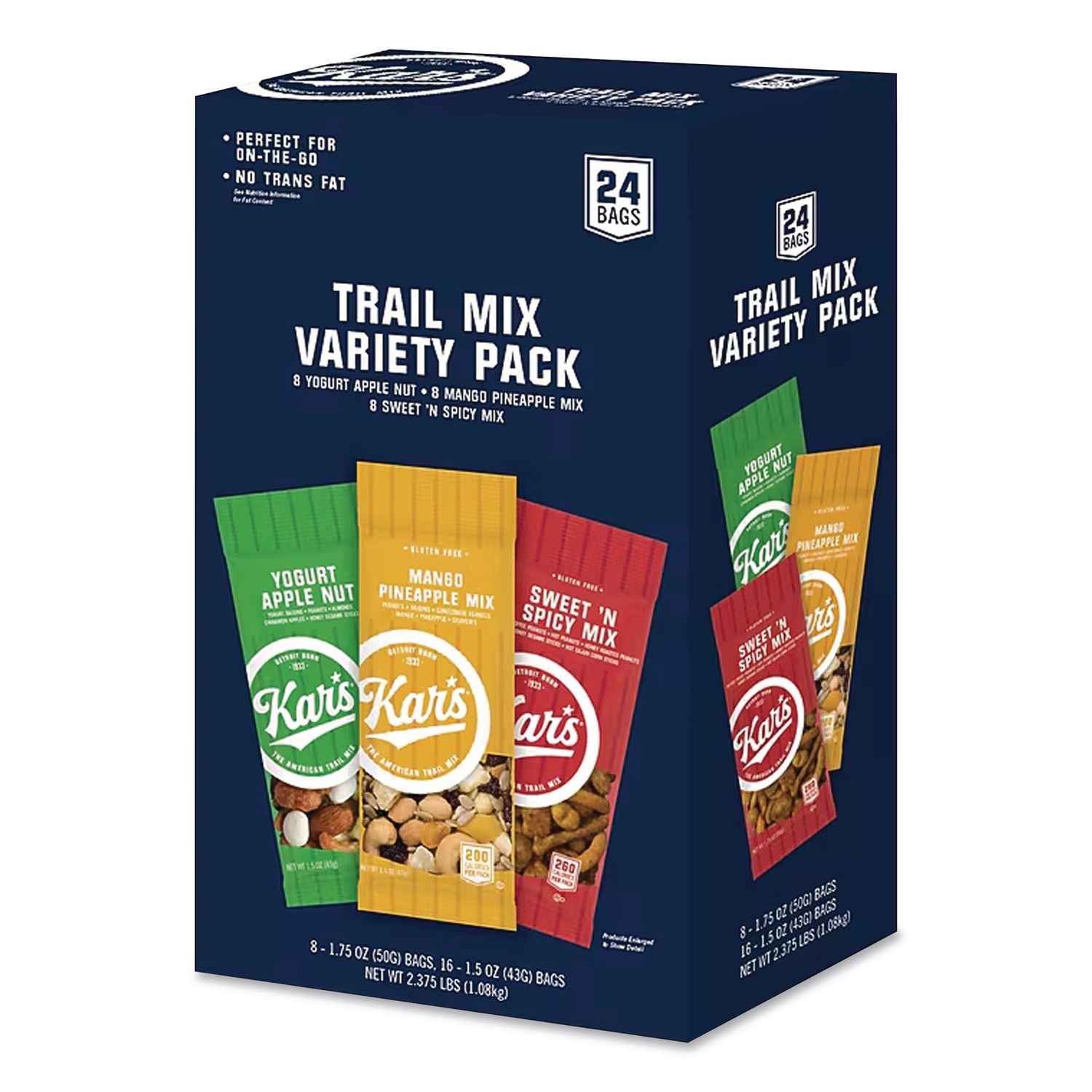 Trail Mix Variety Pack, Assorted Flavors, 24 Packets/Carton, Ships in 1-3 Business Days