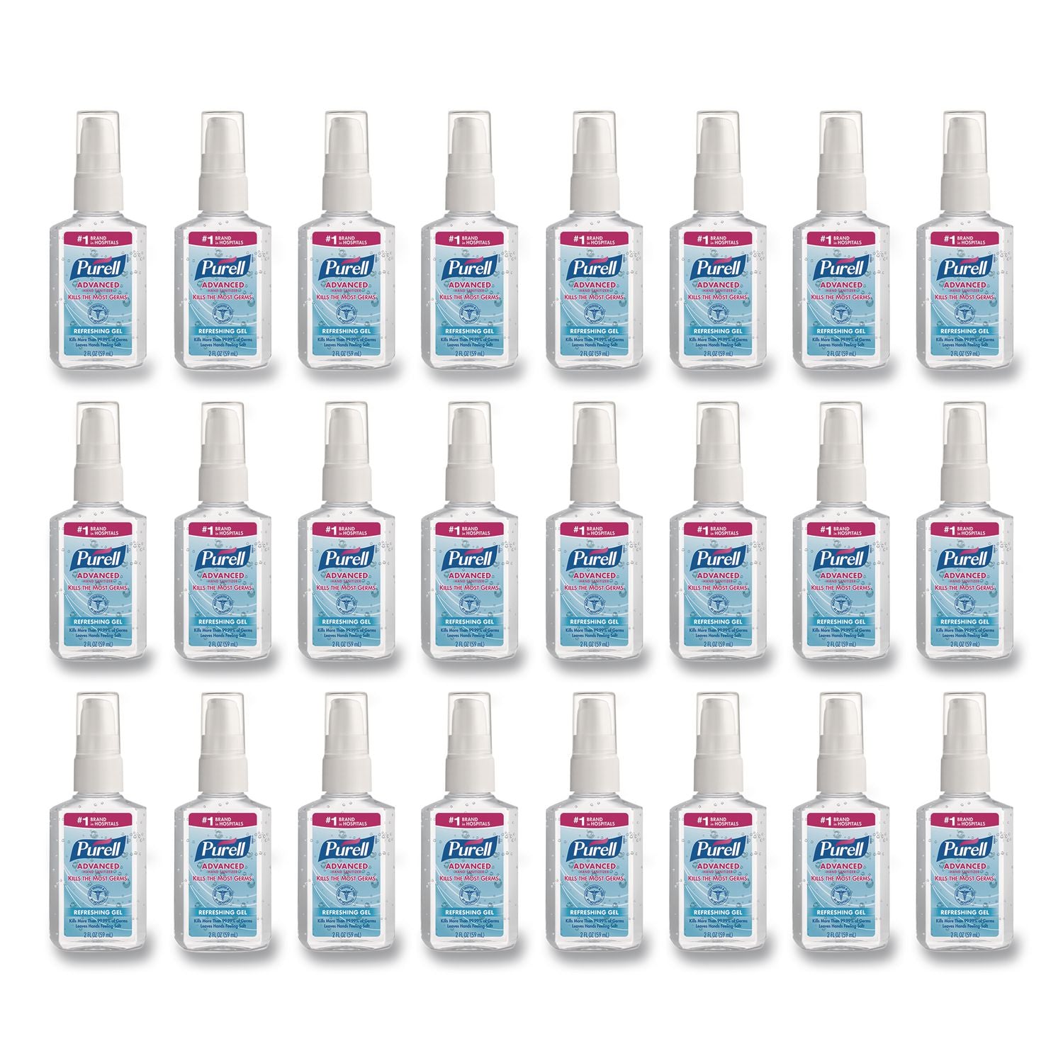 Advanced Hand Sanitizer Gel, 2 oz Pump Bottle, Refreshing Scent, 24/Carton