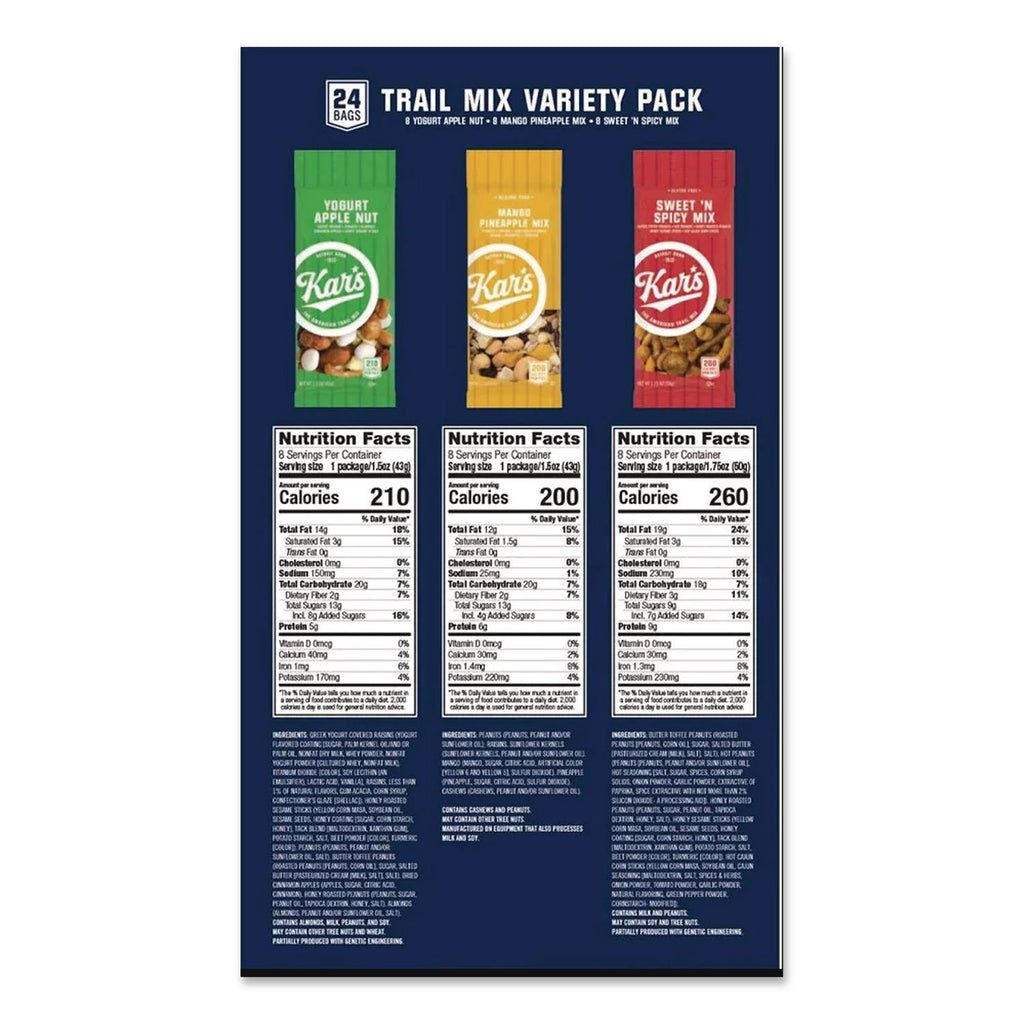 Trail Mix Variety Pack, Assorted Flavors, 24 Packets/Carton, Ships in 1-3 Business Days