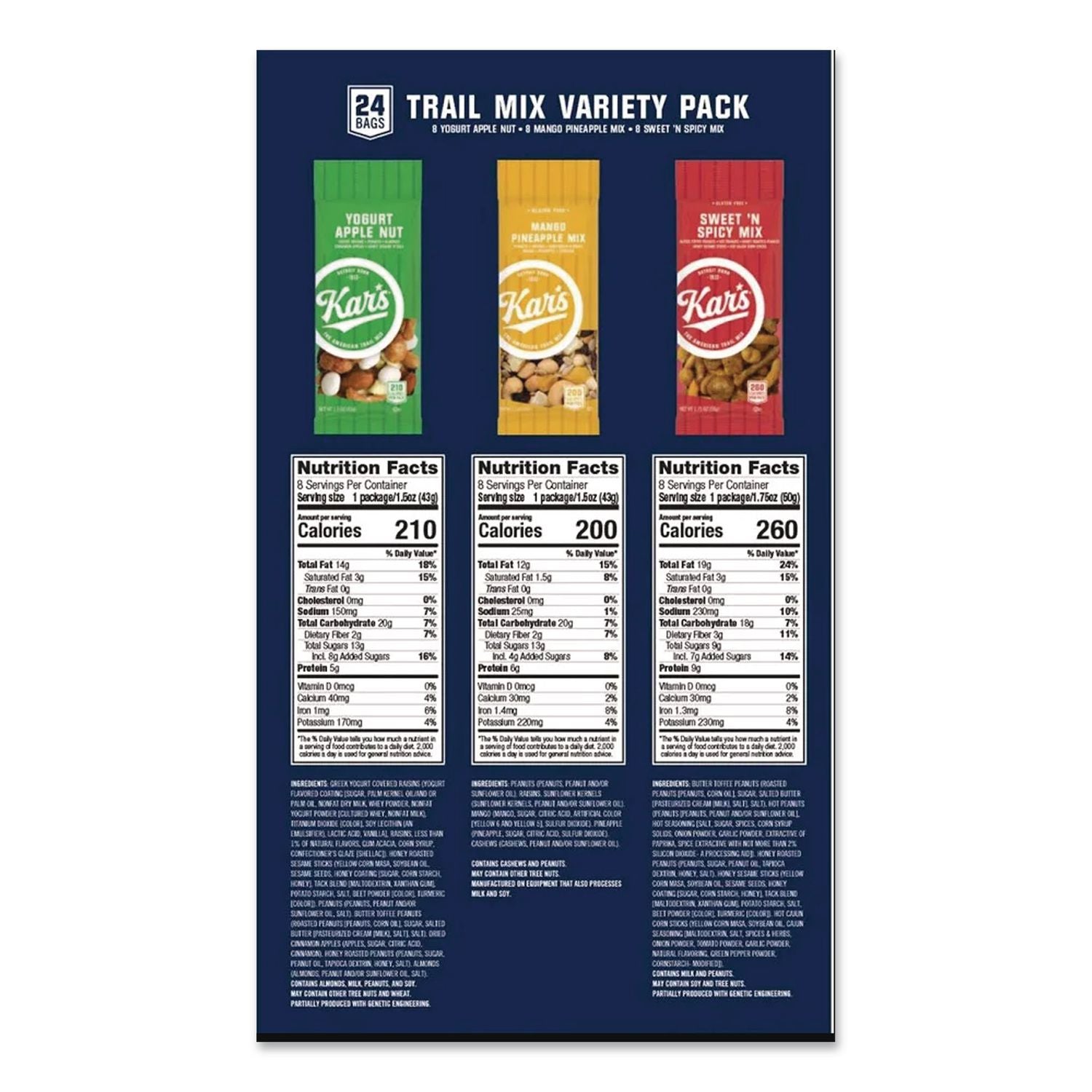 Trail Mix Variety Pack, Assorted Flavors, 24 Packets/Carton, Ships in 1-3 Business Days