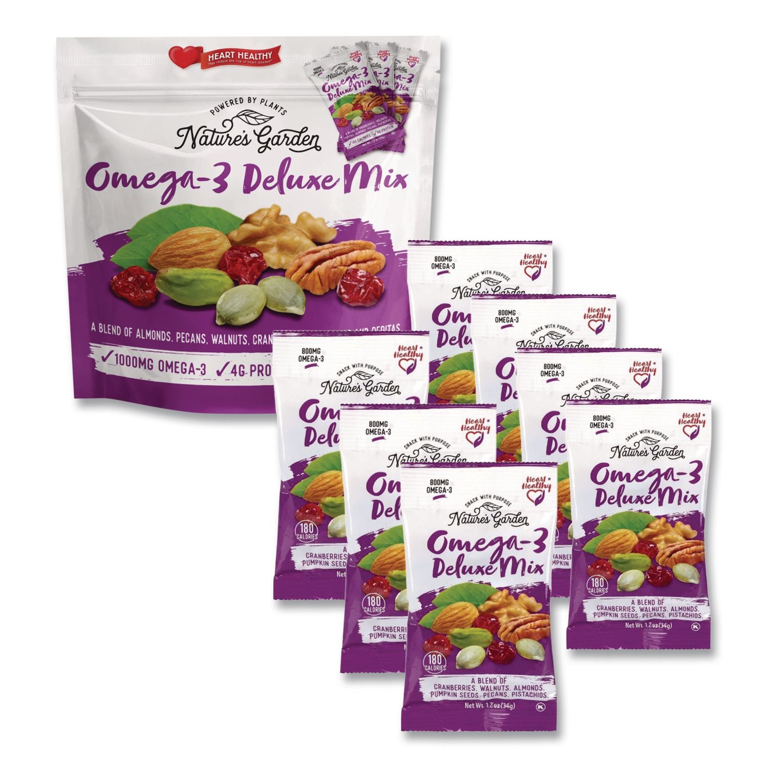 Omega-3 Nut Mix, 1 oz Pouch, 7 Pouches/Pack, 6 Packs/Carton, Ships in 1-3 Business Days
