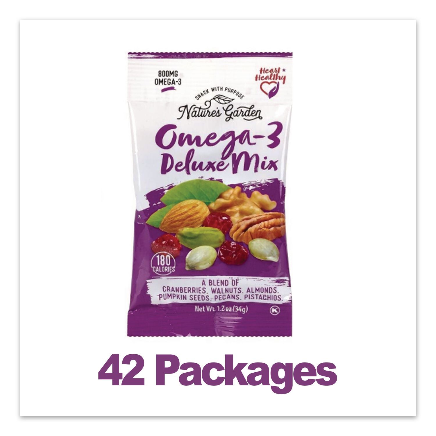 Omega-3 Nut Mix, 1 oz Pouch, 7 Pouches/Pack, 6 Packs/Carton, Ships in 1-3 Business Days