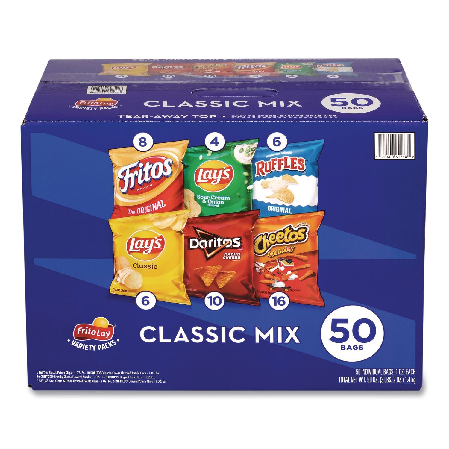 Potato Chips Bags Variety Pack, Assorted Flavors, 1 oz Bag, 50 Bags/Carton, Ships in 1-3 Business Days