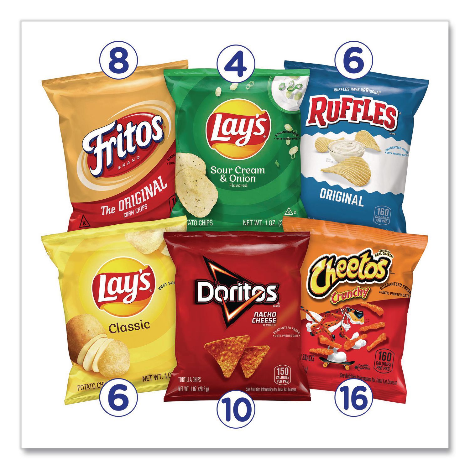 Potato Chips Bags Variety Pack, Assorted Flavors, 1 oz Bag, 50 Bags/Carton, Ships in 1-3 Business Days